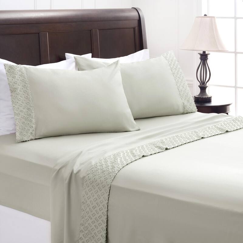 Chanasya Clipped Tufted Textured Boho Soft Microfiber Sheet Set - Sage - Queen