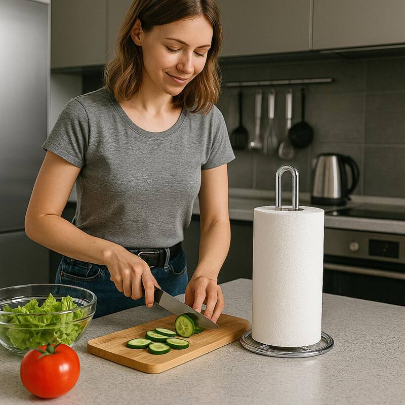 Creative Home Chrome Plated Heavy Duty Iron Wire Upright Paper Towel Holder