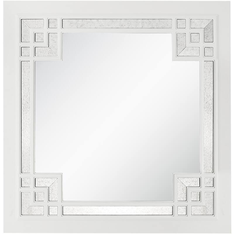 HomeRoots 39" White Square Accent Wood Mirror - 39.4' X '39.4' X '1