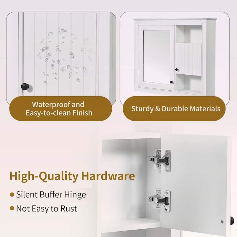 32'' Wall-Mounted Bathroom Cabinet with Mirror and 3 Adjustable Shelves,Ideal for Space-Saving Storage and Modern Aesthetics