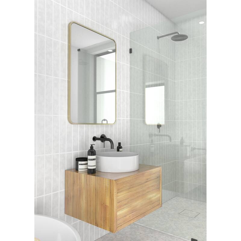Glass Warehouse 32 in. H x 22 in. W Radius Corner Stainless Steel Framed Mirror