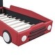 preview thumbnail 10 of 8, Twin Size Race Car-Shaped Platform Bed with Wheels for Kids, PU Leather Wooden Bed w/Wood Slat Support, No Box Spring Needed Red