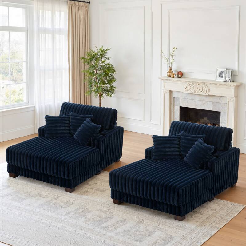 41.7" W Upholstered Plush Corduroy Chaise Lounge Set of 2