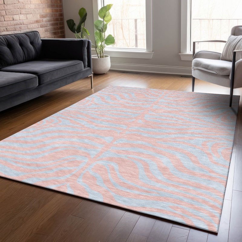 Machine Washable Indoor/ Outdoor Modern Animal Print Chantille Rug - Pink - 2'6" x 3'10"