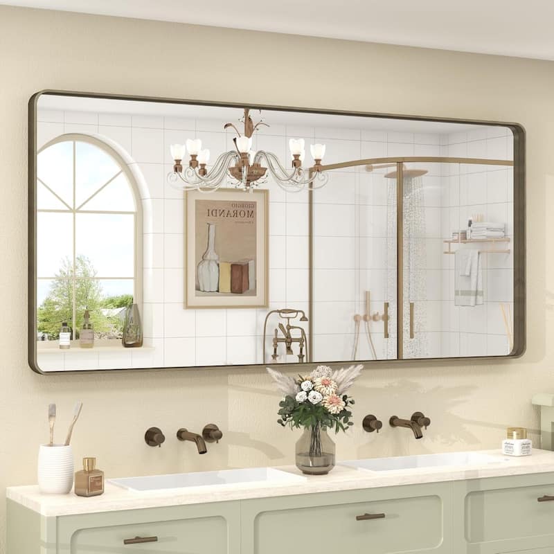 Aluminum Alloy Framed French Cleat Mounted Tempered Glass Wall Vanity Mirror - Bronze - 60" x 28"