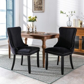Modern Velvet Upholstered Wing-Back Dining Chair with Nailhead Trim ...
