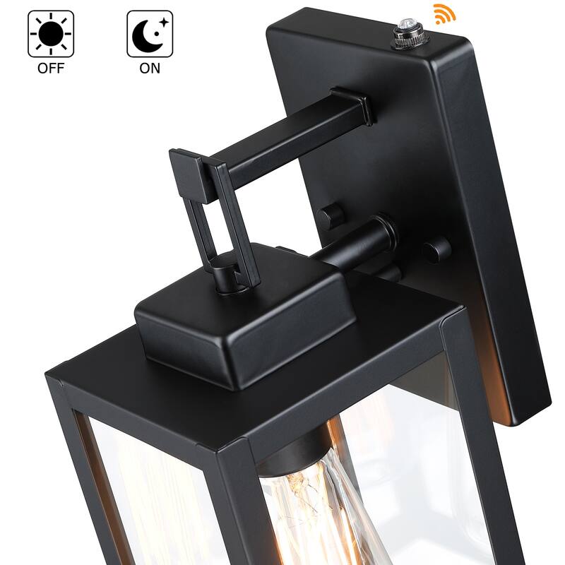 2-pack 1-Light 13.70 in. Matte Black Outdoor Wall Lantern with Clear Glass Shade(dusk to dawn could be chosen)