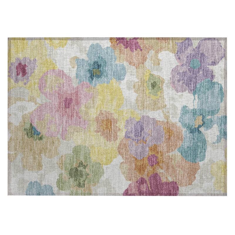 Machine Washable Indoor/ Outdoor Floral Bonnet Chantille Rug