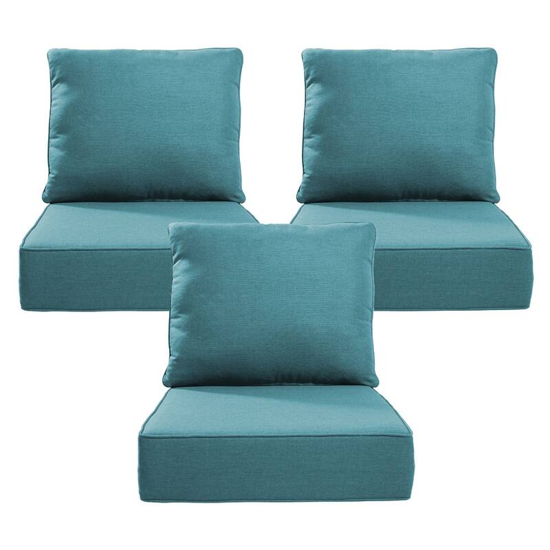 22" W x 24" D x 6" T Outdoor Lounge Chair Replacement Cushion Set Water and Fade Resistant - 3 Sets - Peacock Blue