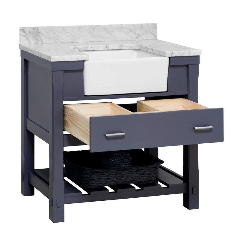 KitchenBathCollection Charlotte 36" Farmhouse Bathroom Vanity with Carrara Marble Top