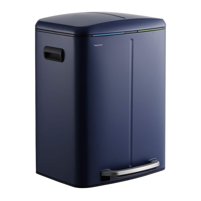 happimess 10.6-Gallon Double Bucket Trash Can with Soft Close Lid - Denim Blue