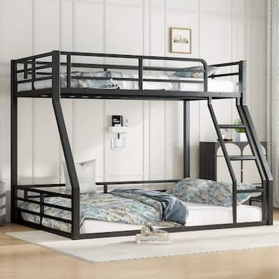 Metal Bunk Bed: Twin XL over Queen Frame, Heavy-Duty for Kids/Teens/Adults, Noise-Reduced, Black