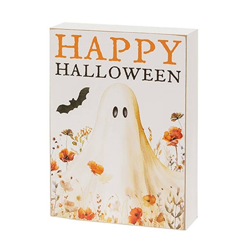 Rustic Fall Ghost Box Sign with Wildflowers 3 Asstd.