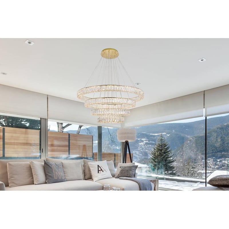 Madelyn 4-Light LED Chandelier Clear Royal Cut Crystal - 42"W X 24.4"H - 42"W X 24.4"H - Gold