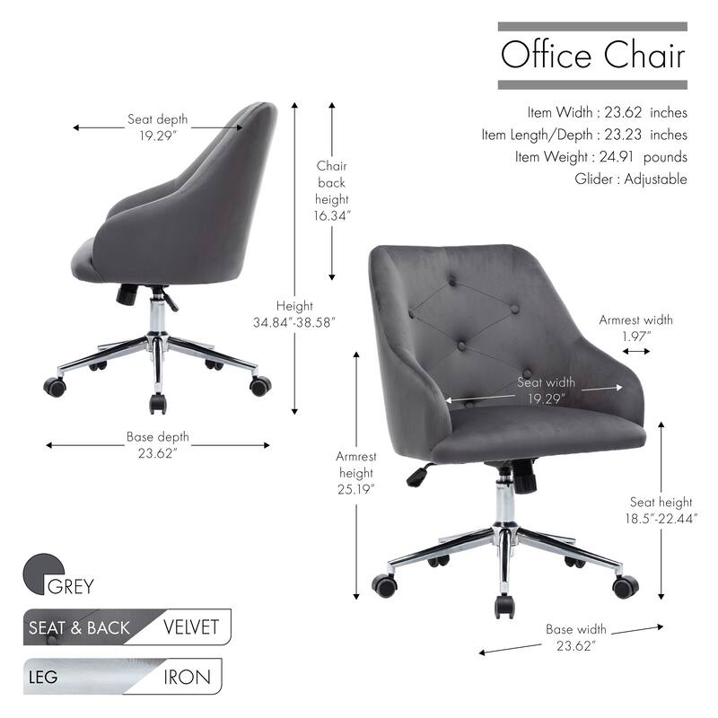 Porthos Home Livia Chair For Desk, Semi Wingback In Velvet Fabric