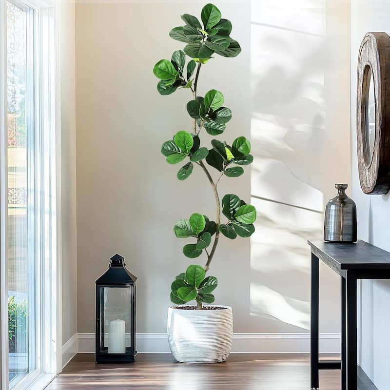 Artificial Fiddle Leaf Fig Tree, Fake Plant for Home Decor with Black Base - 7ft