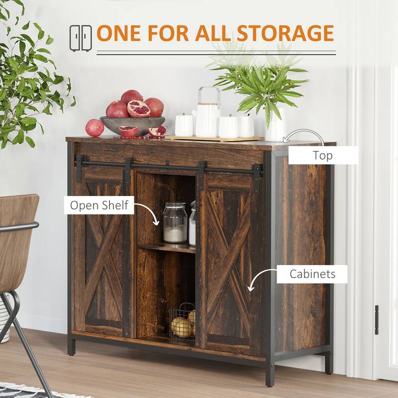 Storage Cabinet Coffee Bar Cabinet with Adjustable Shelves, Sideboard Buffet Cabinet with Sliding Door
