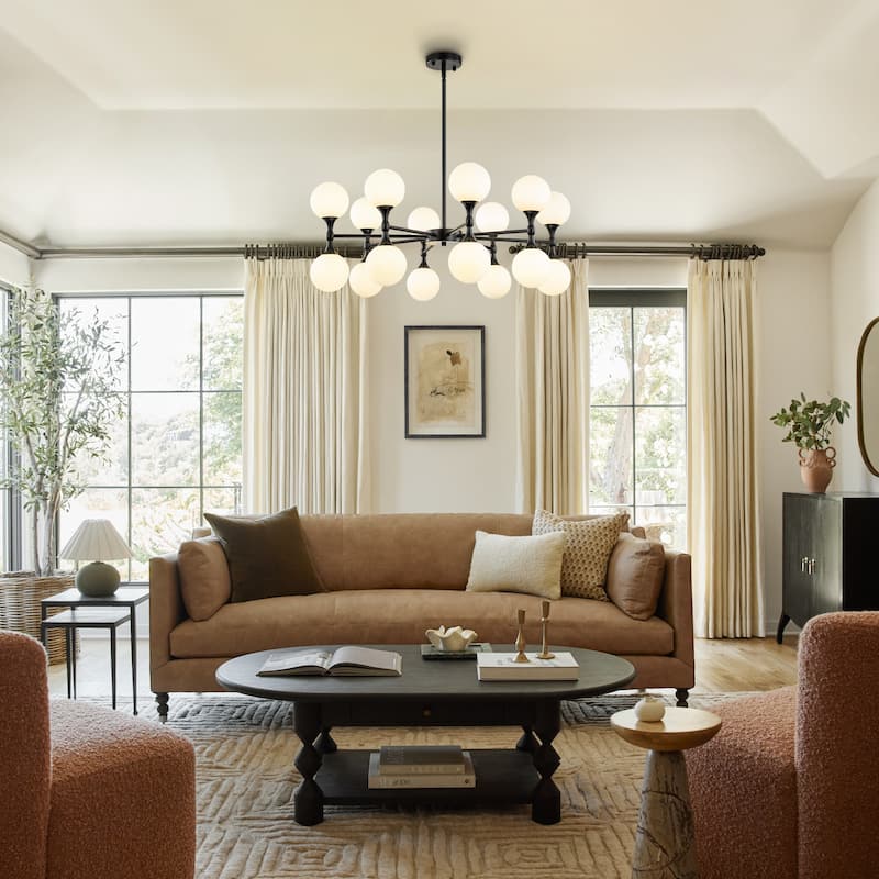 16-Light Modern Glam Linear Sputnik 2-Tiered Frosted Opal Glass Globe Bubble Chandelier for Living/Dining Room