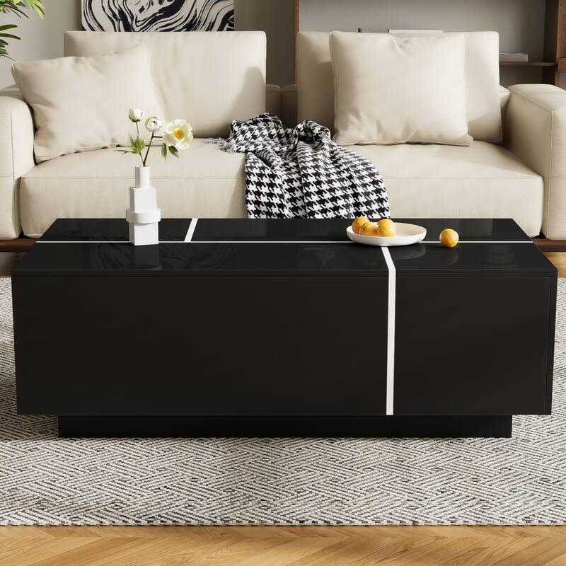 Extendable Coffee Table with Hidden Storage Compartments and 2 Drawers, Multi-Functional Center Table with High-Gloss Finish