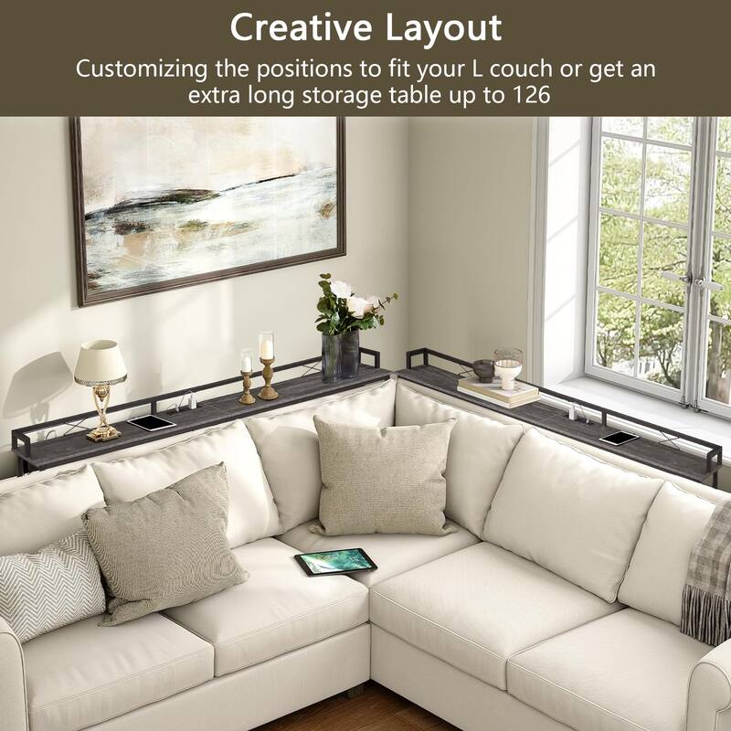 Console Table with 2 Outlet and 2 USB Ports,Entryway Table Narrow Charging Station Sofa Table