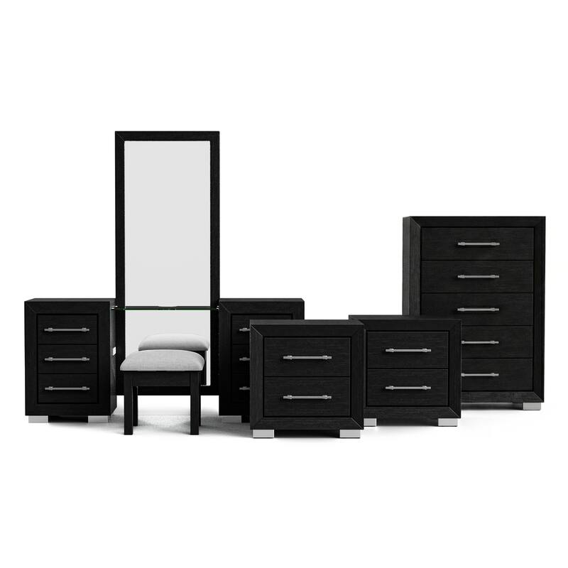 Furniture of America Alaric Modern Black Solid Wood 69-inch Makeup Vanity, Chest and 2 Nightstands Bedroom Set