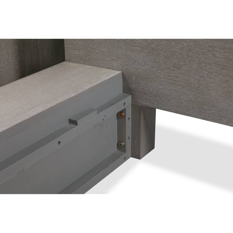 Nels Queen Size Platform Bed, Light Gray Acacia Wood, Platform Plinth Base