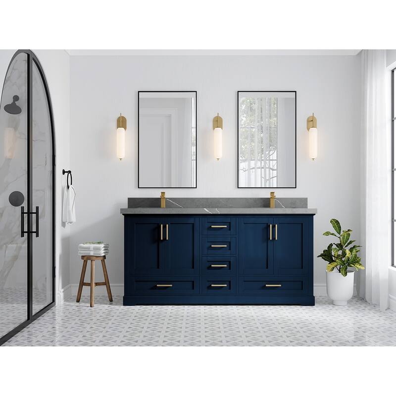 Willow Collection 72 in W x 22 in D x 36 in H Boston Double Bowl Sink Bathroom Vanity with Countertop