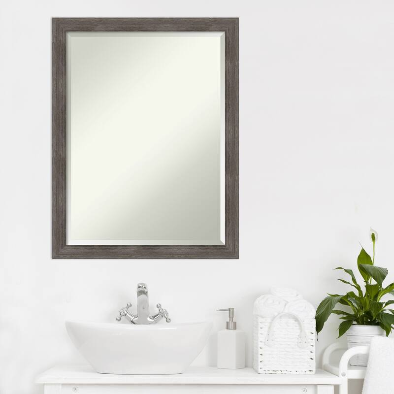 Beveled Wood Bathroom Wall Mirror - Pinstripe Lead Grey Frame - Pinstripe Lead Grey