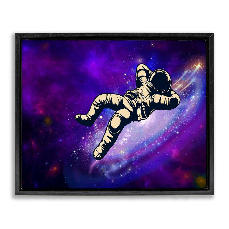 Stupell Relaxing Astronaut in Space Framed Floater Canvas Wall Art Design By Jesse Keith - 31 x 25 - Black