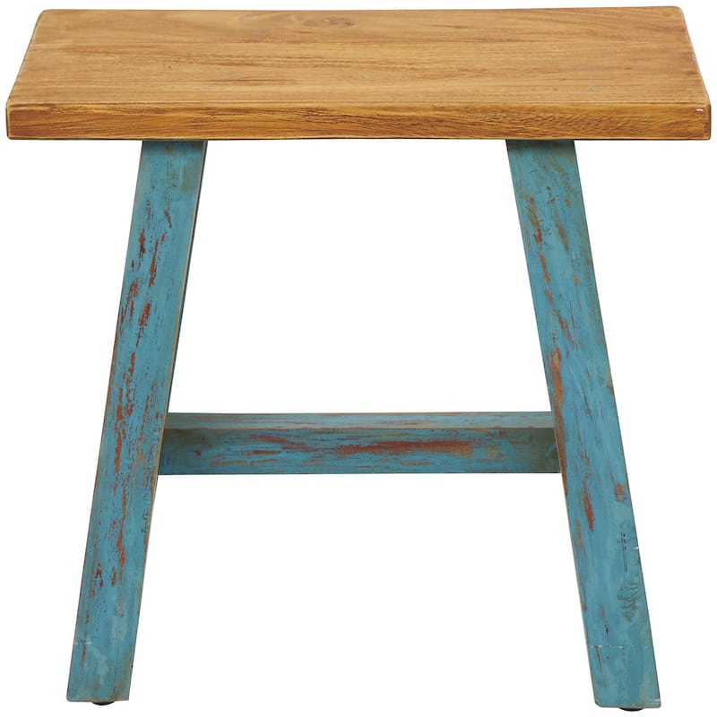 Wood Bench or Stool with Brown Wood Top - Brown or Blue - Roche River Decor