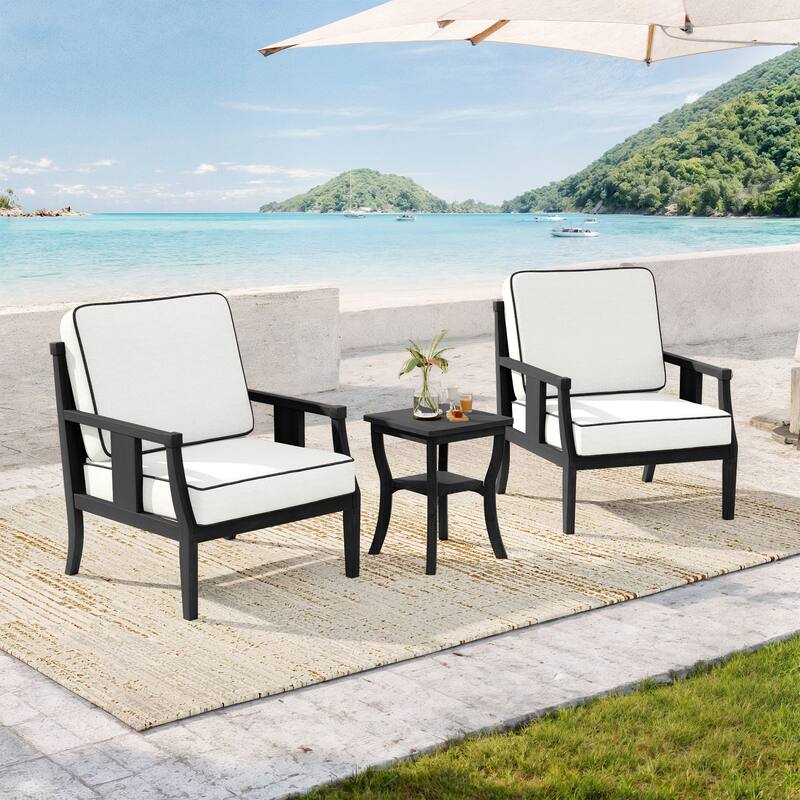 Wood Patio Bistro Set with Water-Resistant Cushions(Set of 3)