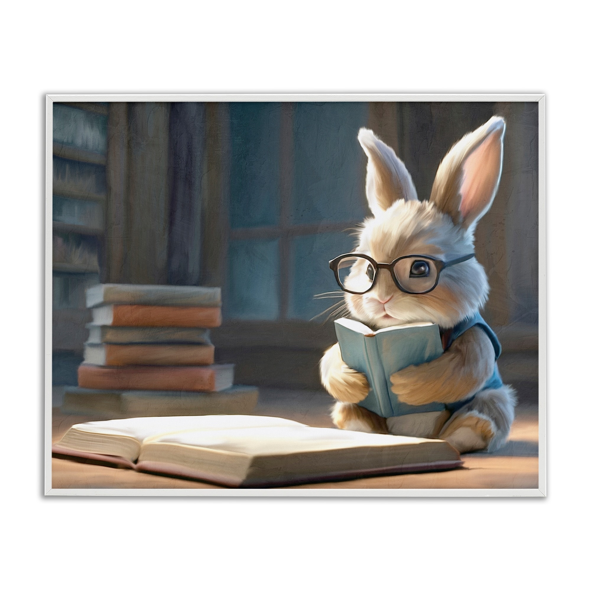 Stupell Bookish Bunny at Desk Framed Giclee Art Design By Kim Allen
