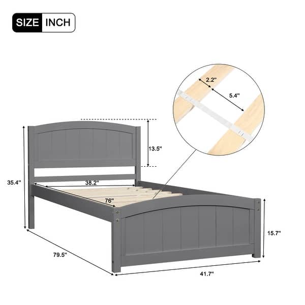 dimension image slide 1 of 3, Modern Simple Wood Platform Bed Frame with Headboard, Footboard and Wood Slat Support for Bedroom No Box Spring Needed
