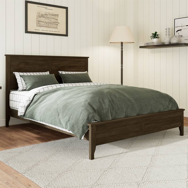 Modern Solid Wood Queen Size Platform Bed with Sturdy Wooden Slats Support
