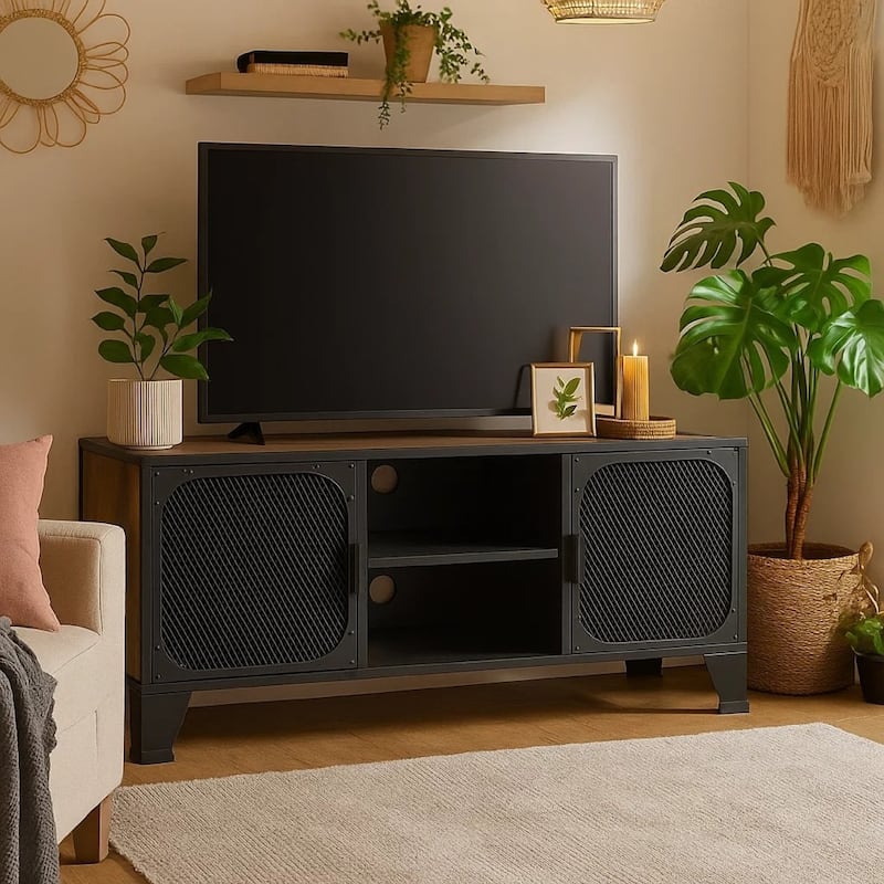 Andy TV Stand Media Cabinet, 2 Doors, 1 Shelf, 41 Inch Brown and Black