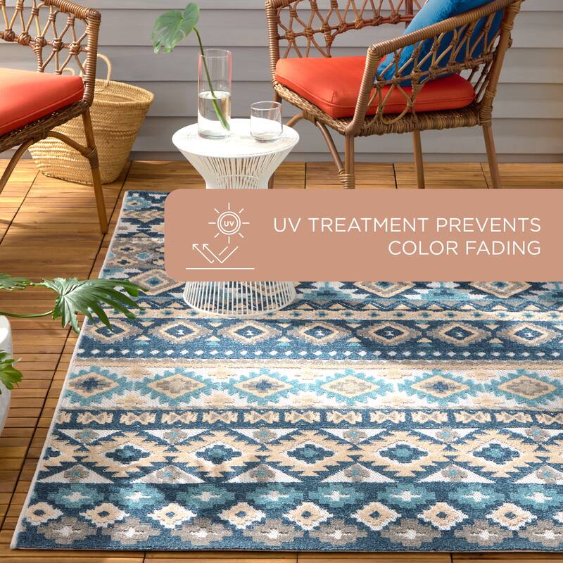 TOWN & COUNTRY EVERYDAY Dahlia Southwestern Stripe Indoor Outdoor Area Rug, UV Fade Resistant, High-Low Pile