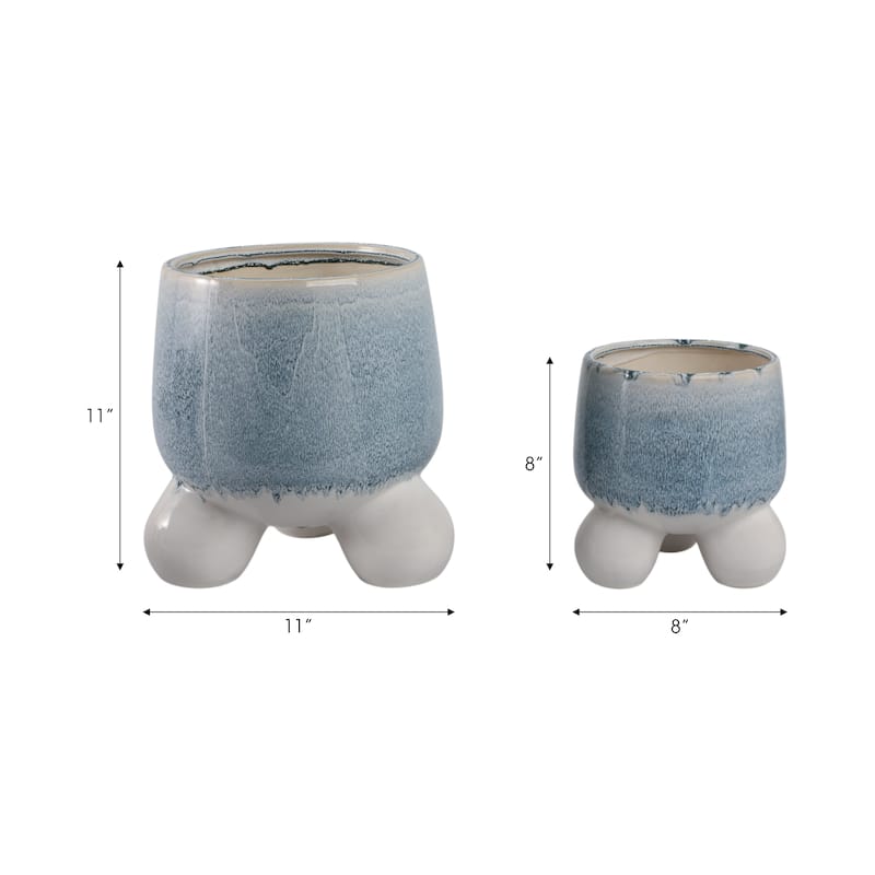 Stoneware Planters Sculptural Tripod Base Modern Containers (Set of 2) - 11" x 11" x 11"
