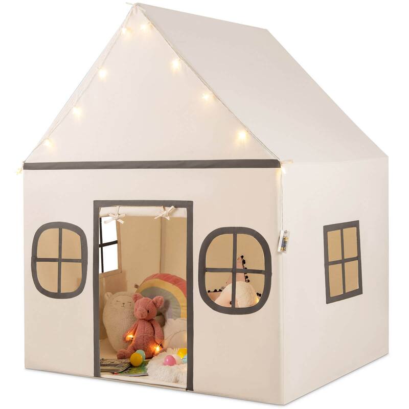 Honeyjoy Kids Play Tent with Padded Mat, Star Lights, Side Storage - See Details - Beige