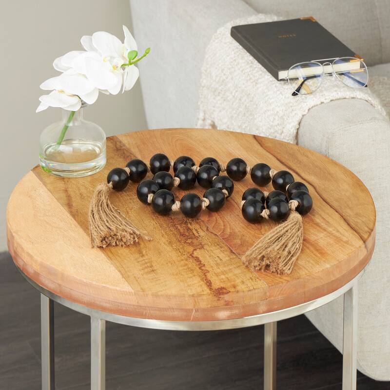 Glass Handmade Round Frosted Beaded Garland with Tassel with Knotted Brown Jute - Glossy Dark Brown