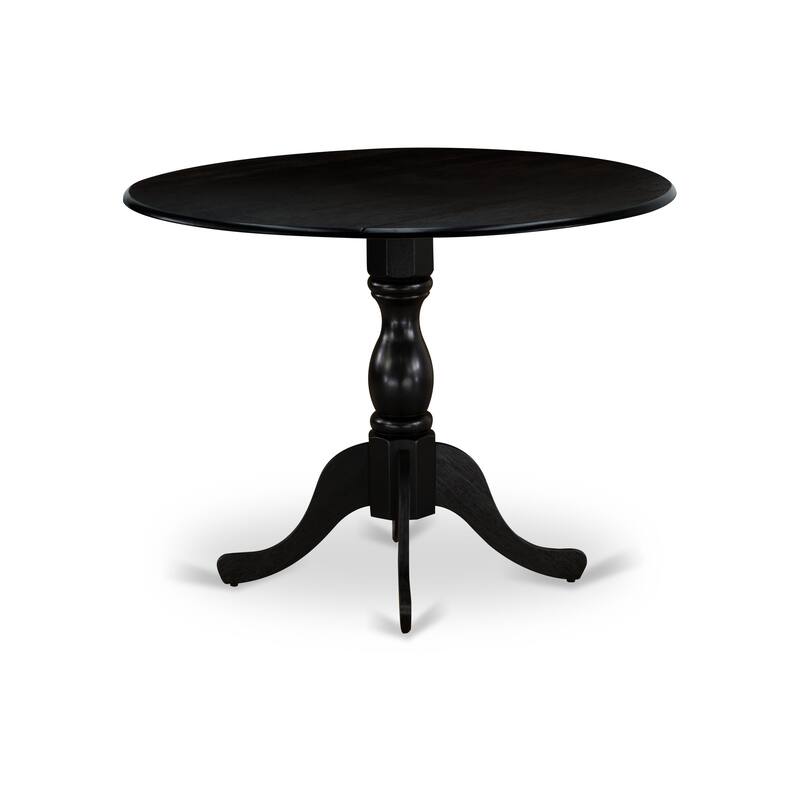 East West Furniture 3 Piece Dinette Set- a Round Dining Table with Dropleaf and 2 Linen Fabric Dining Chairs, (Finish Options)