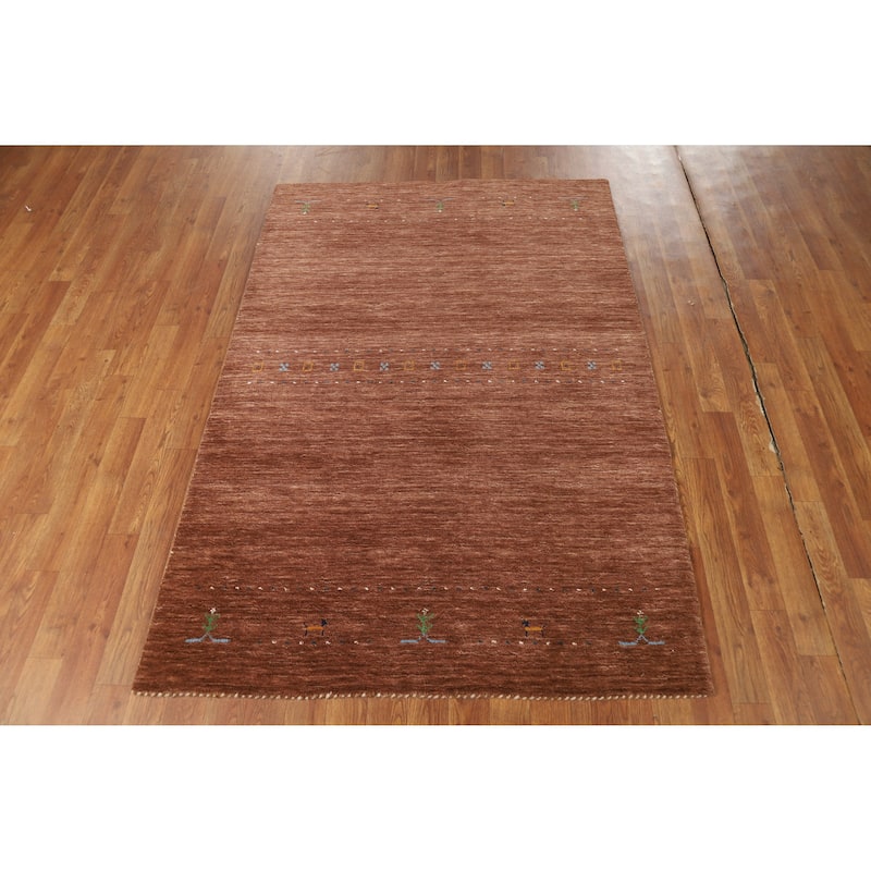 Brown Gabbeh Oriental Rug Hand-Knotted Bedroom Wool Carpet - 4'0" x 5'10"