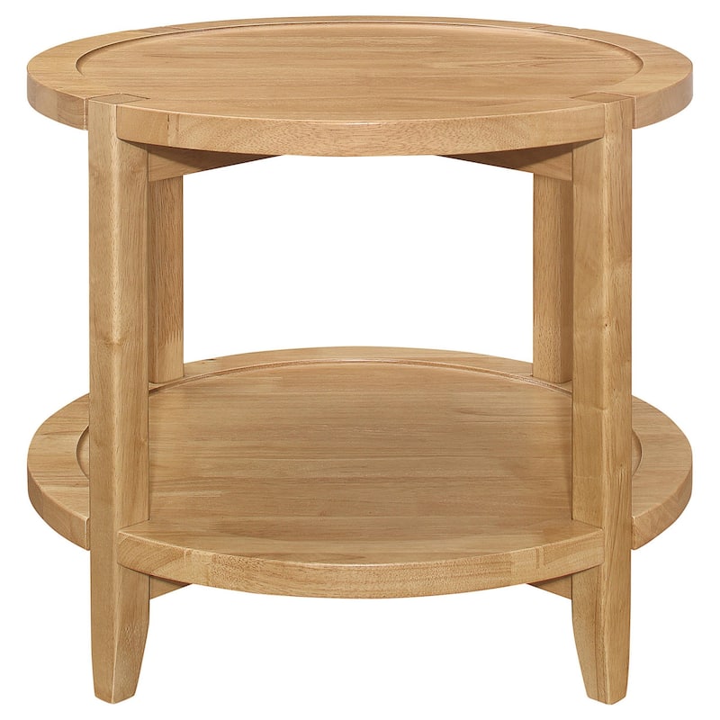 Camilia Side End Table, 23 Inch Round Top, 1 Shelf, Natural Brown