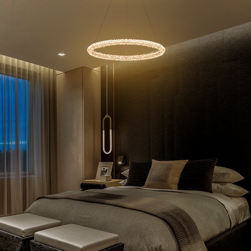 Modern Gold Crystal LED Chandelier, Dimmable Ring Light