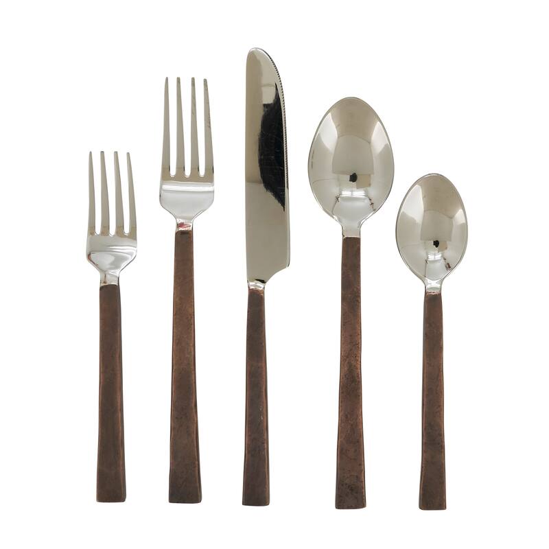 Flatware Set With Flat Handle Design (Set of 5) - Copper - Service for 1