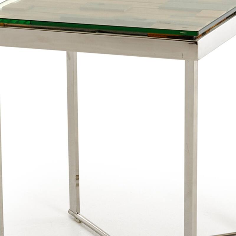 HomeRoots 22" Silver and Brown Reclaimed Wood Glass and Steel Square End Table - 29