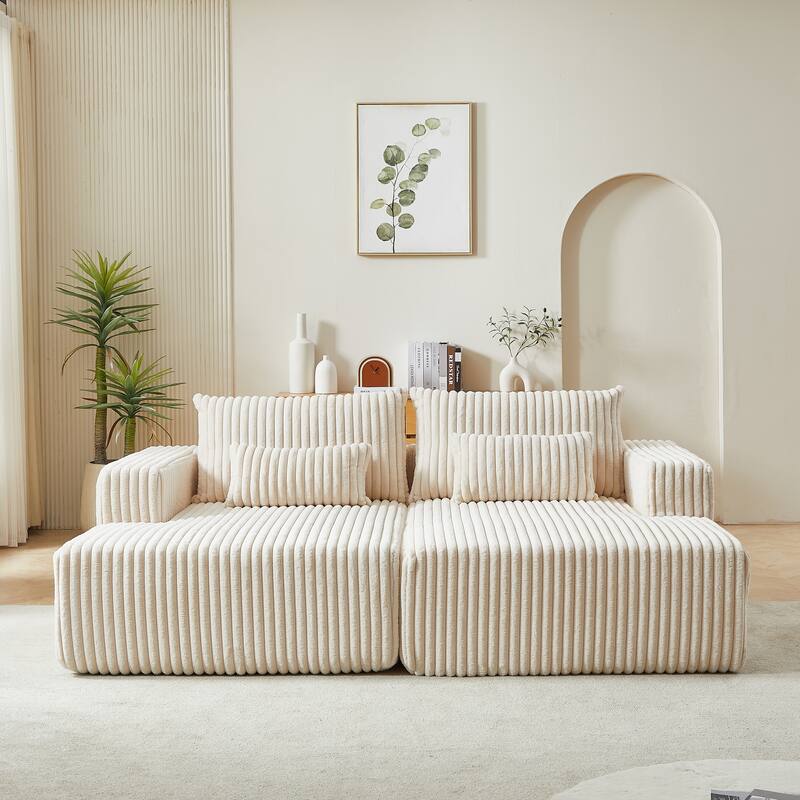 Plush 87-Inch Corduroy Reclining Chaise Sofa Bed, Modern Sleeper for Living Room