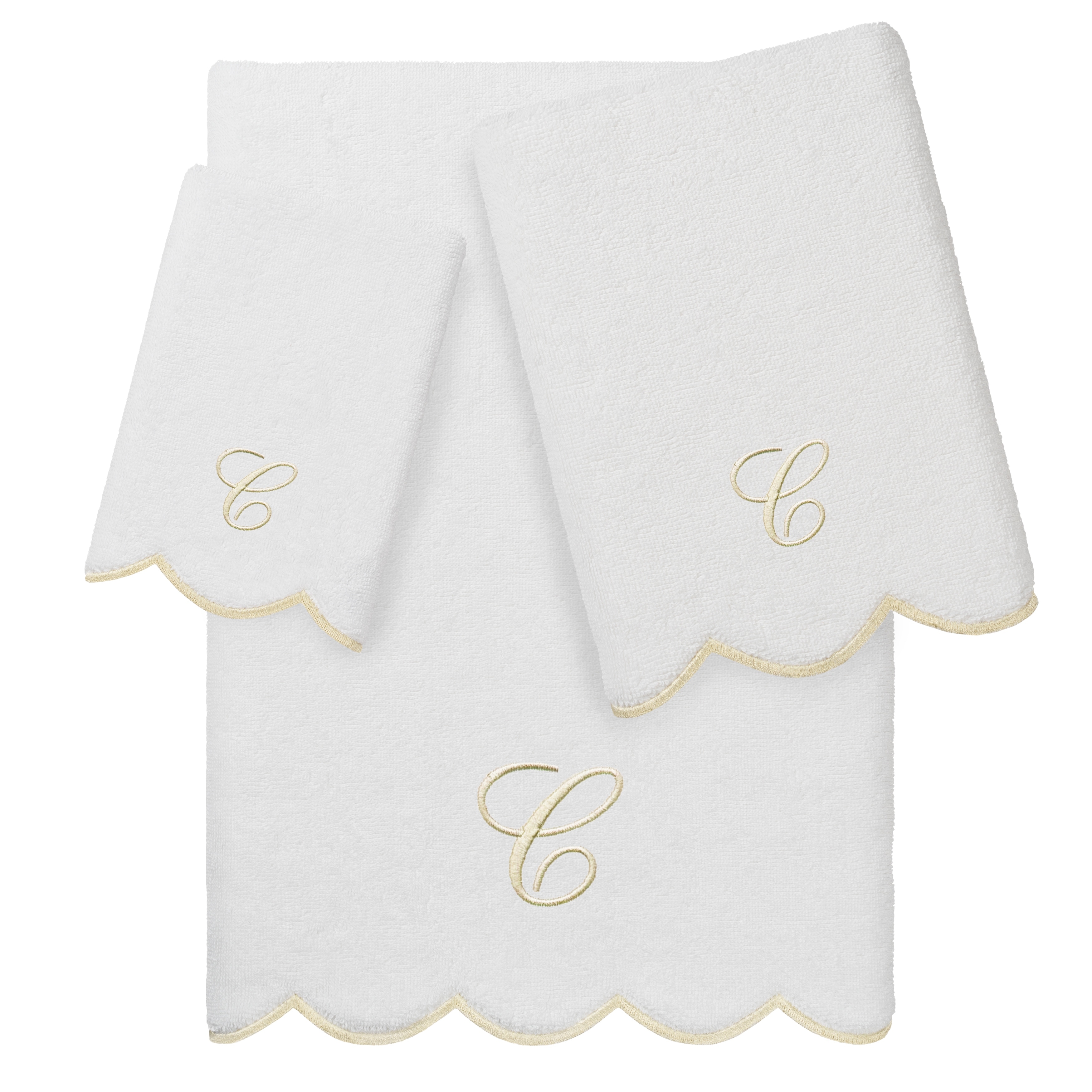 Authentic Hotel and Spa 100% Turkish Cotton Beige ADORNIA Scallop Personalized 3 Piece Towel Set - 3 Piece Set