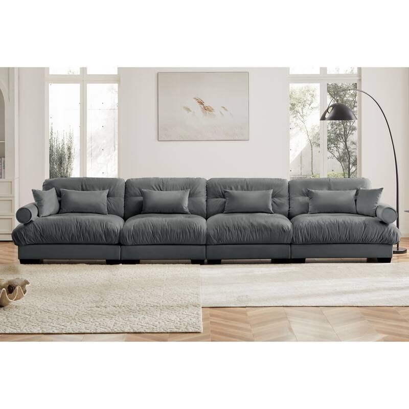 GDFStudio - Velvet 4-Seater 166" Cloud Sofa Couch with Bolstered Armrests