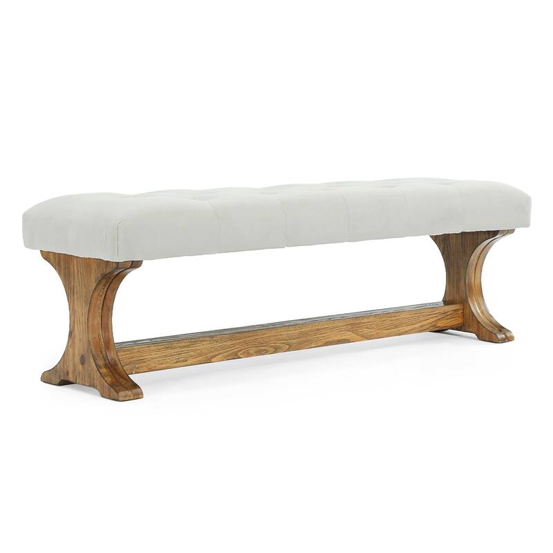 55" Upholstered End of Bed Bench, Solid Wood Tufted Entryway Bench, Ottoman with Cushion for Bedroom, Living Room, Hallway