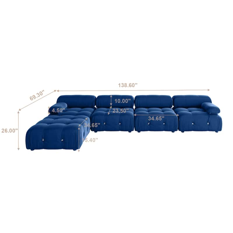 Blue Velvet Upholstered Sectional Sofa